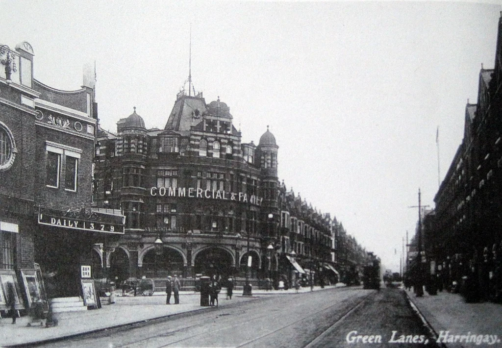 A black & white picture of old Green Lanes
